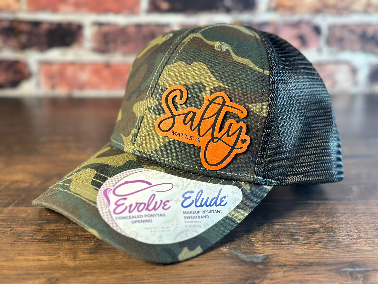 Ladies "Salty" Camo and Orange Ponytail Cap