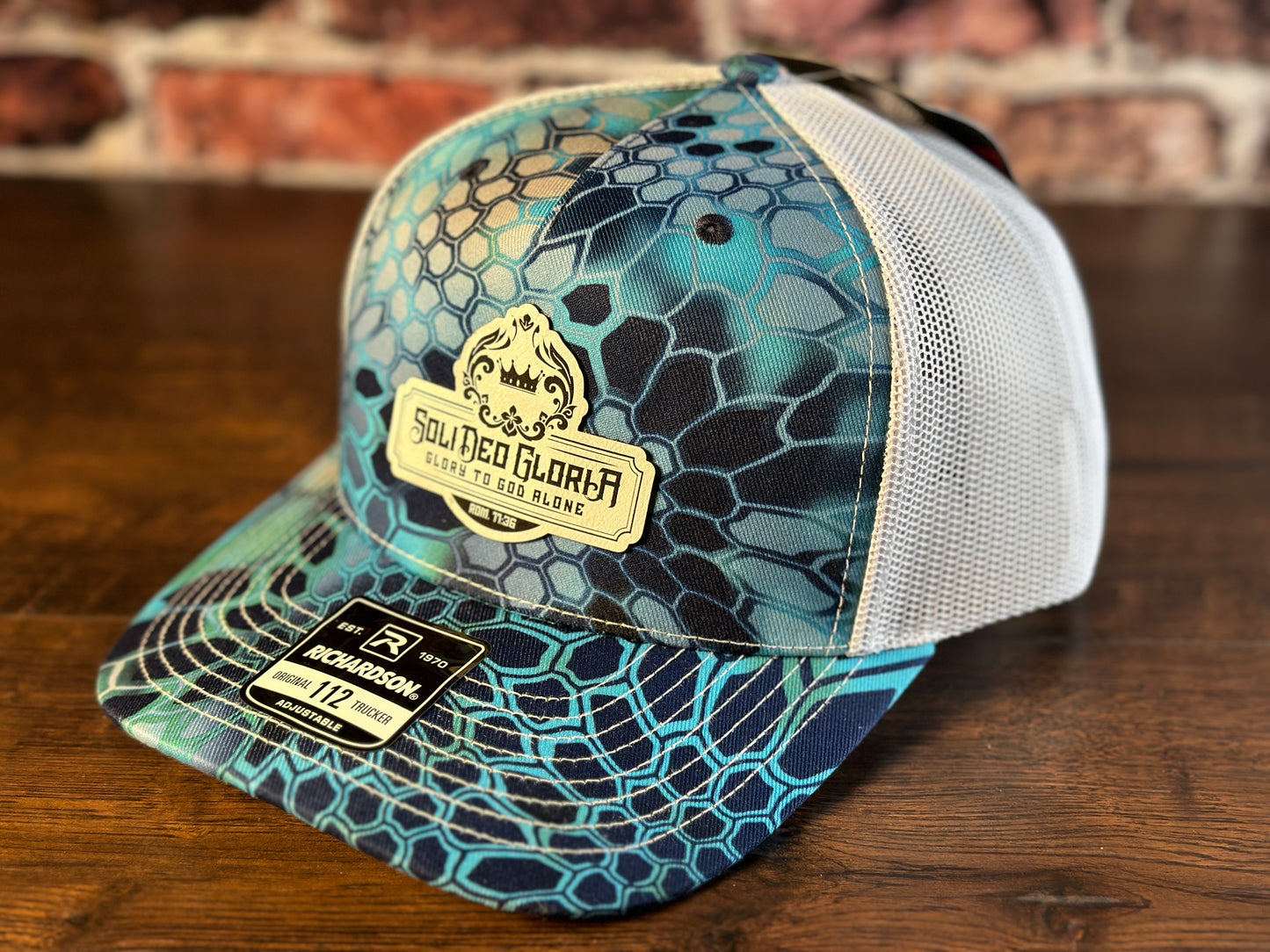 SDG Kryptek Aqua Trucker Hat with White Patch