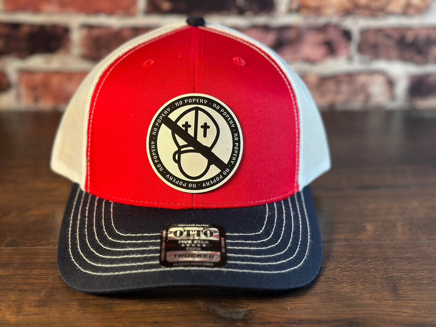 No Popery Red White and Blue Trucker