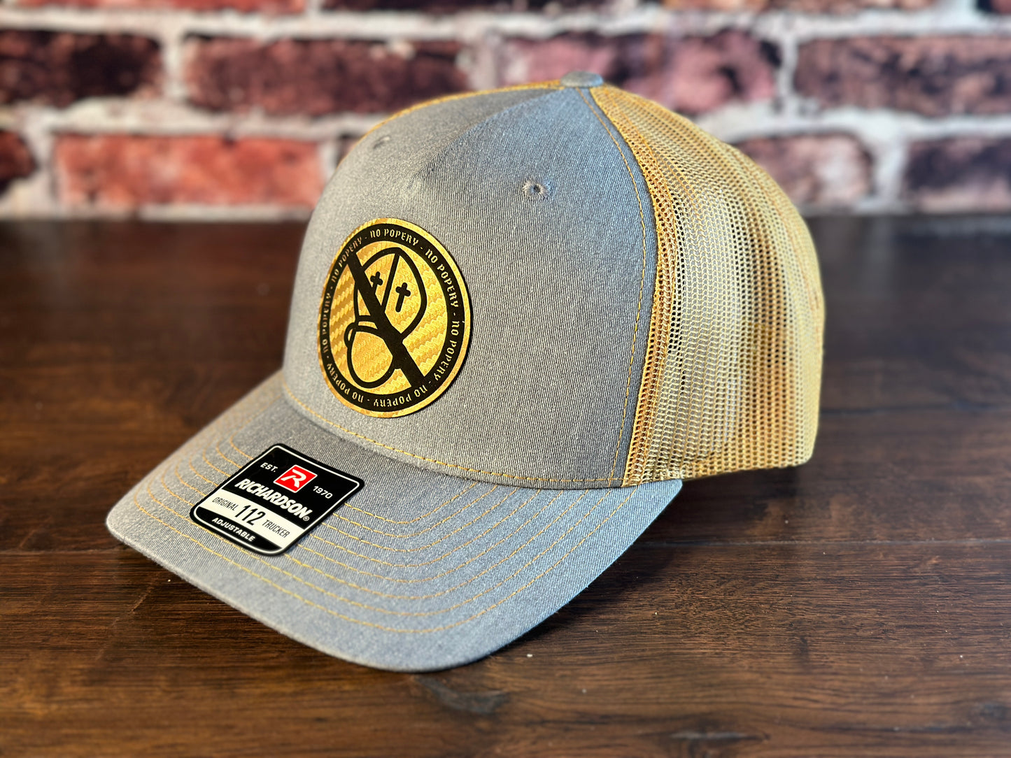 No Popery Gray and Gold Trucker