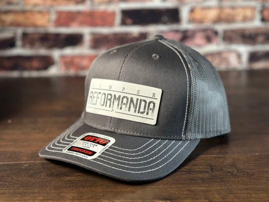 Semper Reformanda Gunmetal Gray Trucker with White Patch