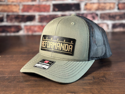 Semper Reformanda Loden and Black Trucker with Black to Gold Patch