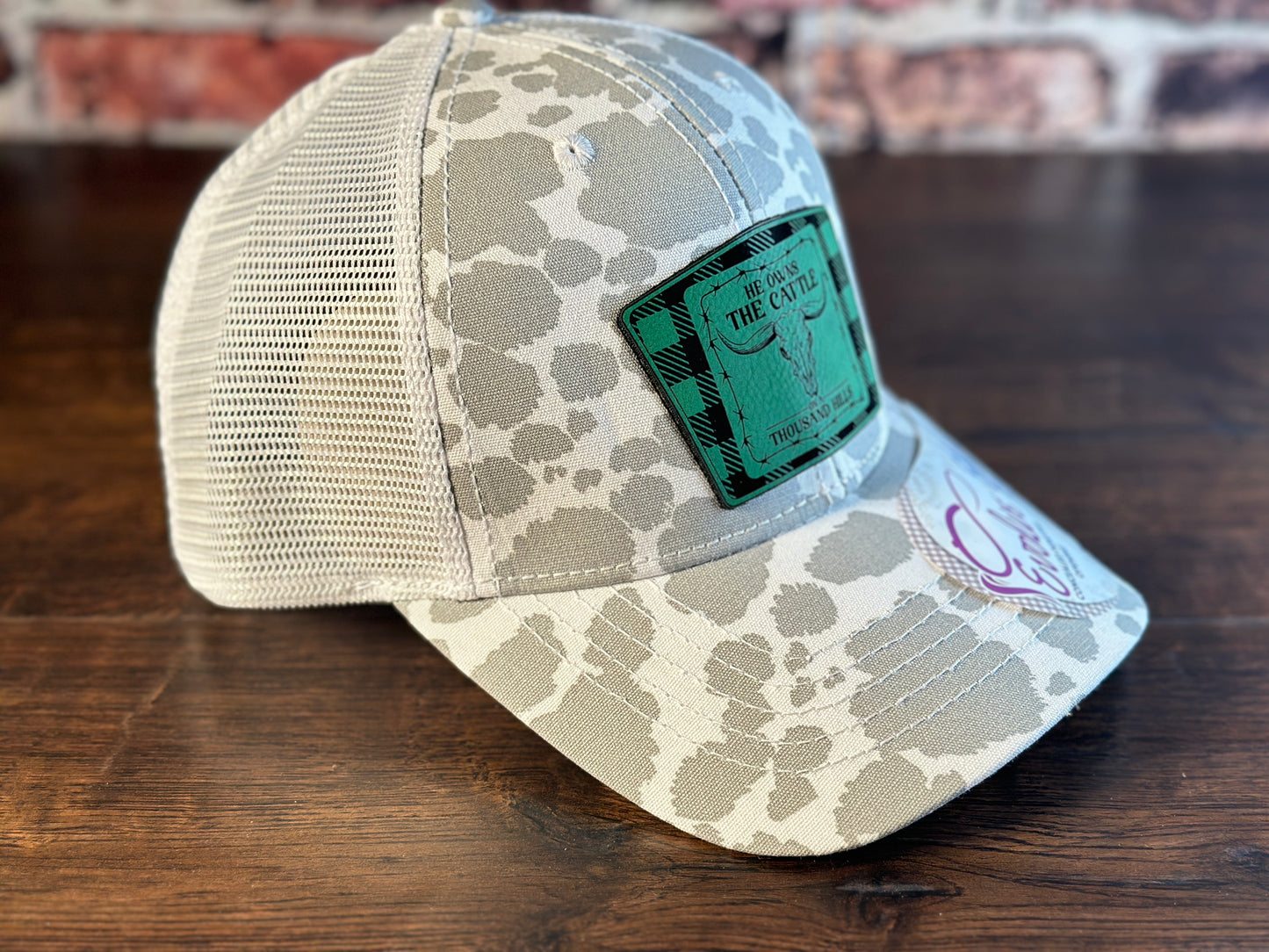 Ladies Psalm 50 Grey Cow Print Ponytail Cap Green Flannel